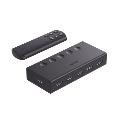[N4-90512-215466] Conmutador HDMI 5X1 | 4K@60Hz | HDMI 2.0, 1.4 |  HDCP 2.2, 1.4 | VRR | Dynamic HDR | 3D | CEC | EDID | IR 10m | 18Gbps | Cambio Manual y por Control Remoto |  Incluye Cable de Alimentación USB.