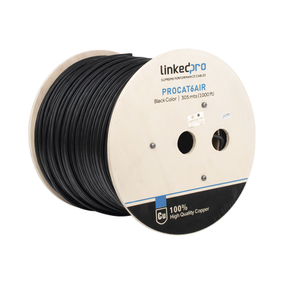 [N4-PRO-CAT-6-AIR-167016] Bobina de cable FTP con Mensajero de Acero de 305 m Cat6+ CALIBRE 23, color negro, para aplicaciones en video vigilancia y redes de datos / Uso en Intemperie y aplicaciones Aéreas