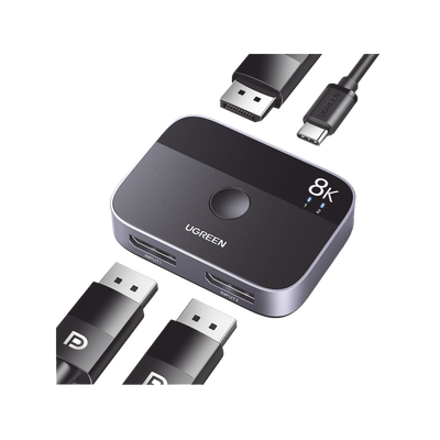 [N4-15708-231259] Conmutador DP 1.4 8K | HDMI Splitter 2 Entradas a 1 Salida | Bidireccional | 3D | HDR10+ | Dolby Atmos | 240Hz | 48Gbps | Compatible Free-Sync/G-Syng | Sincronización de Audio | Potentes Chips de Última Generación.
