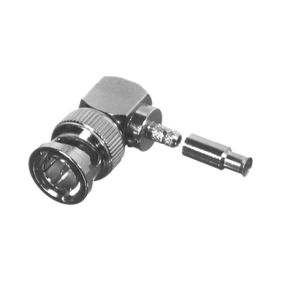 [N4-RFB-1710-S-192407] Conector BNC Macho en Ángulo Recto para 75 Ohm, Anillo Plegable para Cable RG-179/U, Grupo S, Níquel/ Oro/ Delrin.
