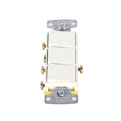[N4-HUB-RCD-111W-208405] Interruptor Residencial 15 A 120 V, con 3 Bases Unipolares, Cableado lateral, Color Blanco.