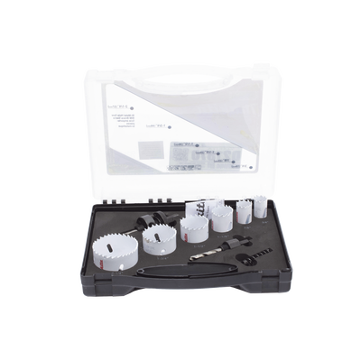 [N4-D-21870-170780] Kit de broca sierras (3/4 - 2 1/4 in) incluye 6 piezas de broca sierras, 2 adaptadores y resorte de expulsión.