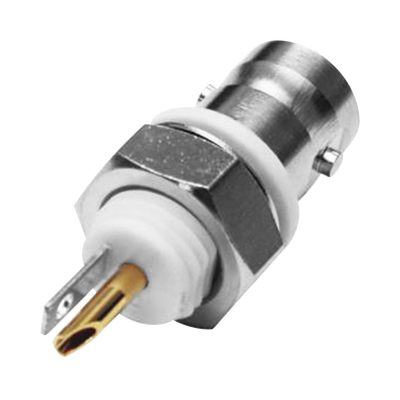 [N4-RFB-1716-I-03-192433] Conector BNC Hembra Aislado para Montaje en Panel Frontal en D-Plano, Soldable para Grupo I, Níquel/ Oro/ Teflón.