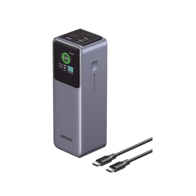 [N4-35525B-240236] Power Bank de 25000mAh | 3 Salidas 200W Max. | USB-A + 2 USB-C | PD 3.0, QC3.0 | FCP | SCP | Pantalla Inteligente | Carcasa Ignifuga | Color Gris | Incluye Cable USB de 50cm | Carga tu Laptop de Manera Segura.