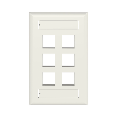 [N4-NK6FIWY-74216] Placa de Pared Vertical, Salida Para 6 Puertos Keystone, Con Espacios Para Etiquetas, Color Blanco Mate