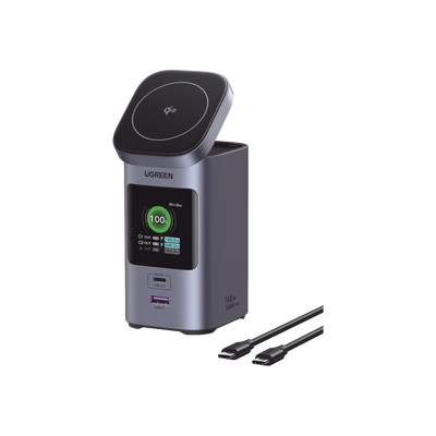 [N4-35527B-240234] Power Bank de 25000mAh | 3 Salidas 145W Max. | USB-A + 2 USB-C | QI2 |  PD 3.0, QC3.0 | FCP | SCP | Pantalla Inteligente | Carcasa Ignifuga | Color Gris | Incluye Cable USB de 50cm | Carga tu Laptop de Manera Segura.