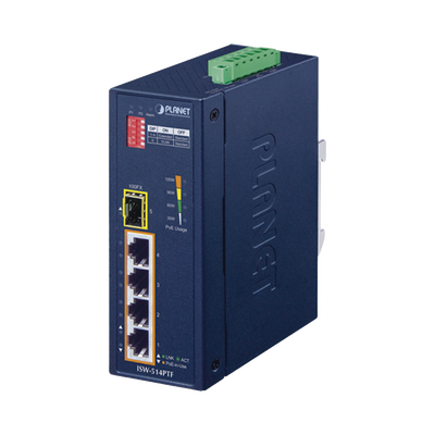 [N4-ISW-514PTF-73562] Switch industrial, Temperatura de Operación: -40 a 75ºC, 4 puertos PoE 10/100 + 1 Puerto 100Base-FX