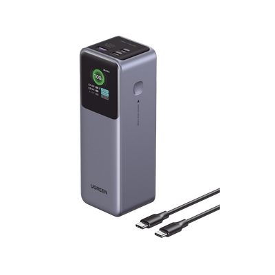[N4-35526B-240229] Power Bank de 20000mAh | 3 Salidas 100W Max. | USB-A + 2 USB-C | PD 3.0 | QC3.0 | FCP | SCP | Pantalla Inteligente | Carcasa Ignifuga | Color Gris | Incluye Cable USB de 50cm | Carga tu Laptop de Manera Segura.