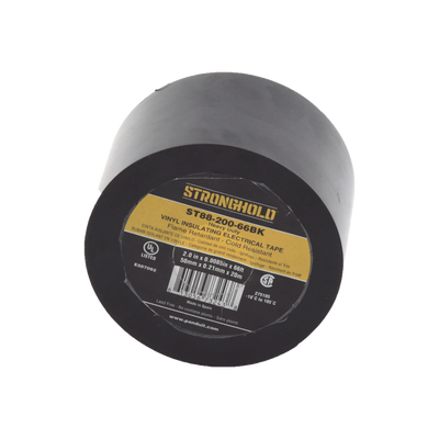 [N4-ST88-200-66BK-174921] Cinta Eléctrica STRONGHOLD Para Aislar, de PVC, Trabajo Pesado Eléctrico (UV, abrasión, aceite, corrosión), Grosor 0.21 mm (8.5 mil), Ancho 50 mm, y 20 m Largo, Uso Int./Ext., Color Negro. Superior a cinta Super 33