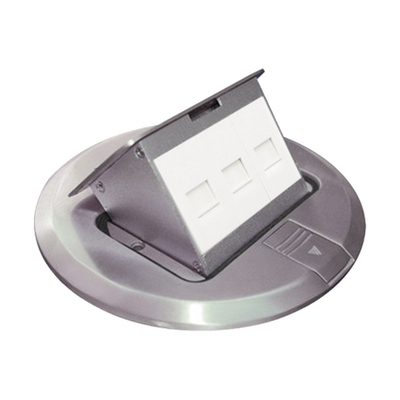 [N4-TH-MCPD-A-76991] Mini caja de piso redonda para datos o conectores tipo Keystone, Color acero inoxidable (3 contactos) (11000-12202)