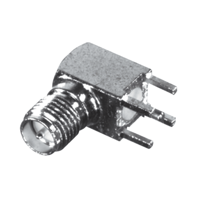 [N4-RP-3300-1-192618] Conector SMA Hembra Inverso en Ángulo Recto con PIN Terminal y 4 Patas para Montaje PCB Coaxial, Oro/ Oro/ Teflón.