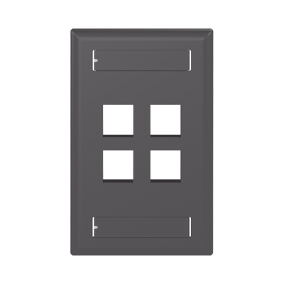 [N4-NK4FBL-151313] Placa de Pared Vertical, Salida Para 4 Puertos Keystone, Con Espacios Para Etiquetas, Color Negro