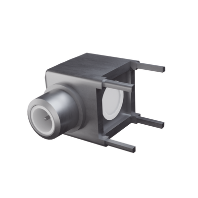[N4-RSB-355-1-192990] Conector SMB Hembra (PIN Macho)  en Ángulo Recto de Montaje para PCB, 75 Ohm, Oro/ Oro/ Teflón.