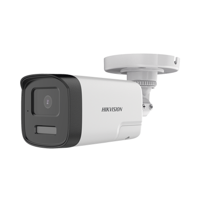 [N4-DS-2CE17U0-TLTS-237314] [Audio Bidireccional + Dual Light + ColorVu] Bala TURBOHD 4K (8 Megapixel) / Lente 2.8 mm / 40 mts IR EXIR + 40 mts Luz Blanca / Micrófono y Bocina Integrado / Exterior IP67 / Metal / dWDR