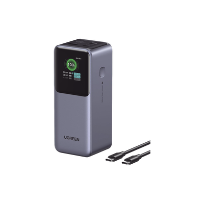 [N4-35524B-240233] Power Bank de 20000mAh | 3 Salidas 130W Max. | USB-A + 2 USB-C | PD 3.0 | QC3.0 | FCP | SCP | Pantalla Inteligente | Carcasa Ignifuga | Color Gris | Incluye Cable USB de 50cm | Carga tu Laptop de Manera Segura.