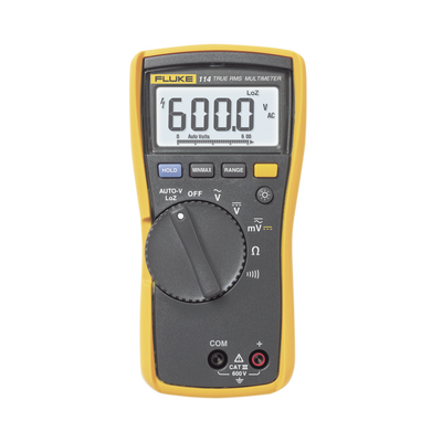 [N4-FLUKE-114-16304] Multímetro Digital Básico para Electricista, Uso con Voltaje Máximo de 600 V y Pantalla LED Retroiluminada