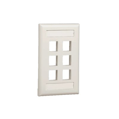[N4-NK6FWHY-74217] Placa de Pared Vertical, Salida Para 6 Puertos Keystone, Con Espacios Para Etiquetas, Color Blanco