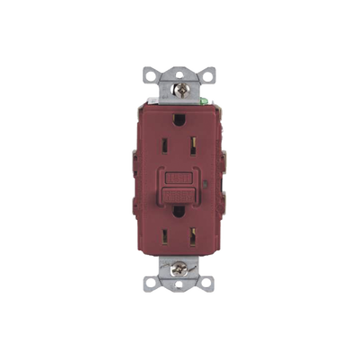 [N4-HUB-GFR-15R-232922] Contacto de Auto-verificación GFCI con Interruptor de Falla a Tierra de 15 A 125 V 2 Polos/ Color Rojo / Nema 5-15R / Grado Industrial Comercial.