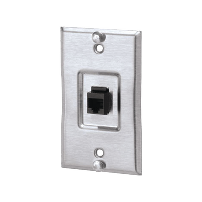 [N4-KWP5EY-156000] Placa de Pared Telefónica, Salida de 1 Puerto Keystone, Con Jack Cat5e Estilo TP, de Acero Inoxidable