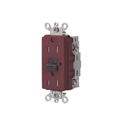 [N4-HUB-GFSG-5262R-232948] Contacto de Auto-verificación GFCI de 15 A 125 V 2 Polos/  Resistente a Manipulaciones y Intemperie / Color Rojo / Nema 5-15R / Grado Industrial.