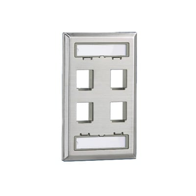 [N4-NKF4S-74278] Placa de Pared Vertical, Salida Para 4 Puertos Keystone, Con Espacios Para Etiquetas, de Acero Inoxidable